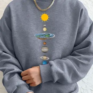 Gezegensel Evren Baskı Erkek Tişörtü Kış Polar Sıcak Kapüşonlular Kore Gevşek Bisiklet Yaka S