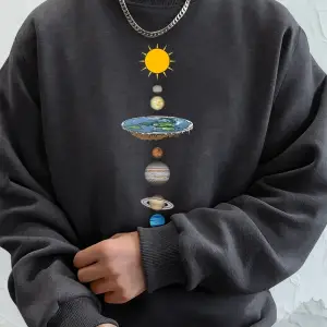 Gezegensel Evren Baskı Erkek Tişörtü Kış Polar Sıcak Kapüşonlular Kore Gevşek Bisiklet Yaka S