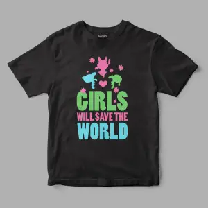 Girls Will Save the World Powerpuff Girls Baskılı Tişört