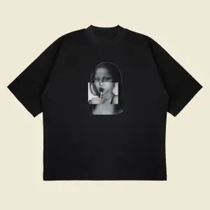 Glitch Lisa Baskılı Oversize Unisex Pamuklu Nefes Alan Kalın Kumaşlı