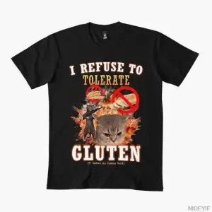 Gluteni Tolerasyon Etmeyi Reddetmek Komik Kedi Meme T-shirt Erkekler Kadınlar Için % 100% Pam