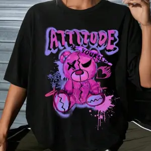 Göğüs Baskılı Oversize Kadın T-Shirt