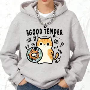 Good Temper Destroy Cat Baskılı Pamuklu Kapüşonlu Kadın Sporcu Bol Kazak Kışlık Polar Sıcak S