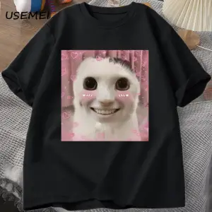 Goofy Cat kedi T Shirt Meme Dank Cursed Weirdcore Cringey t-shirt erkekler kadınlar ben çok a 2857