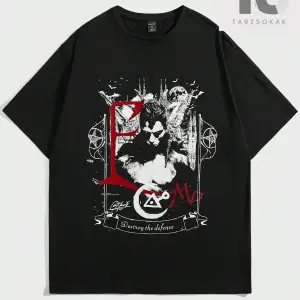 Goth Erkek Figürlü ve Harfli Grafik Tişört
