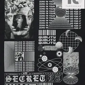 Goth Erkek Geometrik Baskılı Yuvarlak Yaka T-Shirt