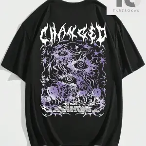 Goth Erkek Göz Kafatası ve Harf Grafikli Tişört