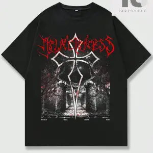 Goth Erkek Harfli ve Çapraz Grafikli Tişört