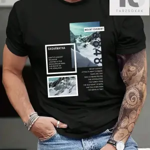 Goth Erkek Harfli ve İskelet Grafikli Tişört