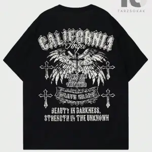 Goth Erkek Kanat ve Harf Baskılı T-shirt