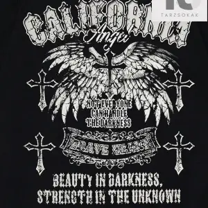 Goth Erkek Kanat ve Harf Baskılı T-shirt