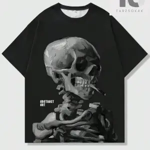 Goth Erkek Koyu Gotik Kafatası Baskılı T-Shirt