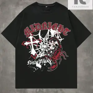 Goth Erkekler Çapraz Harf Grafikli Tişört