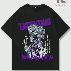 Goth Erkekler Çapraz Harf Grafikli Tişört