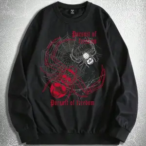 Goth Guys Slogan & Skull Print Pullover Siyah