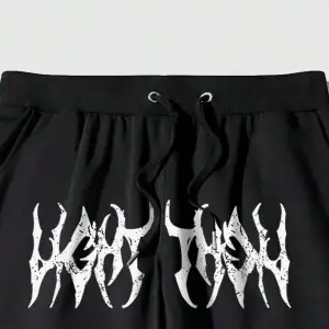 Goth Guys Slogan & Skull & Spider Graphic Drawstring Waist Eşofman Altı