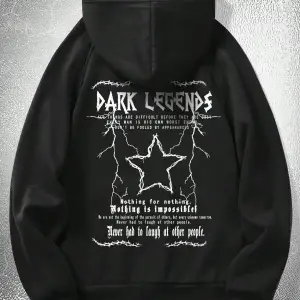 Goth Guys Star & Slogan Graphic Raglan Sleeve Drawstring Hoodie Siyah