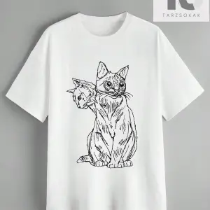 Goth Kadın Casual Kedi Baskılı T-Shirt