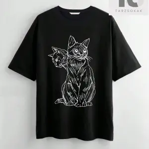 Goth Kedi Grafikli Düşük Omuzlu Tişört