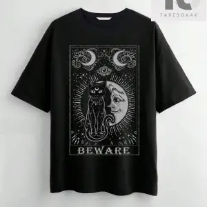 Goth Kedi ve Ay Baskılı Tişört