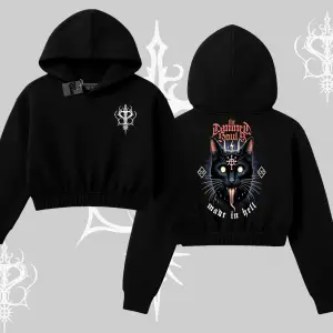 Gothic Cat Made in Hell Baskılı Sweatshirt Kapşonlu Crop Sweatshirt