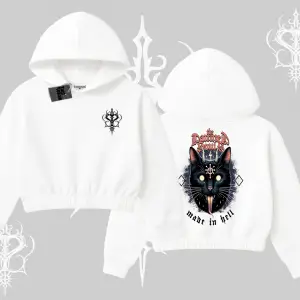 Gothic Cat Made in Hell Baskılı Sweatshirt Kapşonlu Crop Sweatshirt