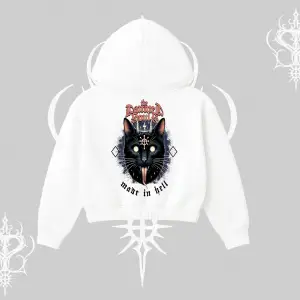 Gothic Cat Made in Hell Baskılı Sweatshirt Kapşonlu Crop Sweatshirt