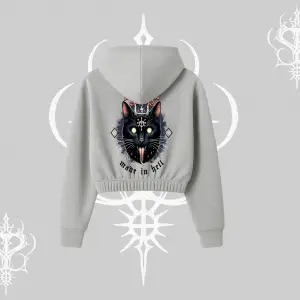 Gothic Cat Made in Hell Baskılı Sweatshirt Kapşonlu Crop Sweatshirt