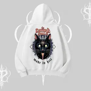 Gothic Cat Made in Hell Baskılı Sweatshirt Kapşonlu Sweatshirt