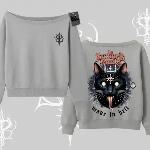 Gothic Cat Made in Hell Baskılı Sweatshirt Kayık Yaka Sweatshirt