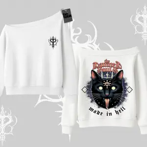 Gothic Cat Made in Hell Baskılı Sweatshirt Kayık Yaka Sweatshirt