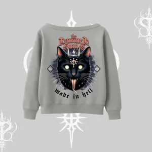 Gothic Cat Made in Hell Baskılı Sweatshirt Kayık Yaka Sweatshirt