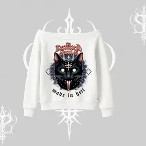 Gothic Cat Made in Hell Baskılı Sweatshirt Kayık Yaka Sweatshirt