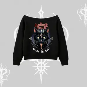 Gothic Cat Made in Hell Baskılı Sweatshirt Kayık Yaka Sweatshirt