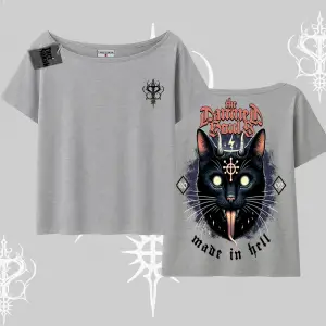 Gothic Cat Made in Hell Baskılı Sweatshirt Kayık Yaka Tshirt