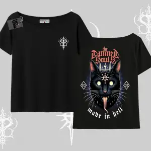 Gothic Cat Made in Hell Baskılı Sweatshirt Kayık Yaka Tshirt