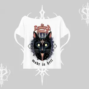 Gothic Cat Made in Hell Baskılı Sweatshirt Kayık Yaka Tshirt