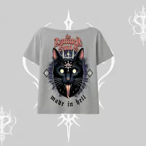 Gothic Cat Made in Hell Baskılı Sweatshirt Kayık Yaka Tshirt