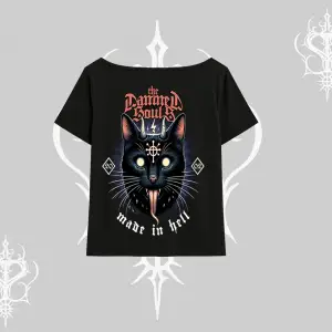 Gothic Cat Made in Hell Baskılı Sweatshirt Kayık Yaka Tshirt