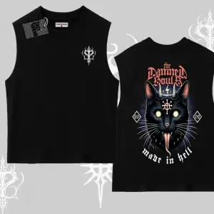 Gothic Cat Made in Hell Baskılı Sweatshirt Kolsuz Tshirt