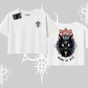 Gothic Cat Made in Hell Baskılı Sweatshirt Oversize Crop Tshirt