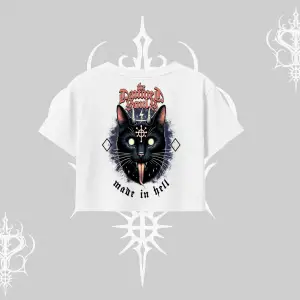 Gothic Cat Made in Hell Baskılı Sweatshirt Oversize Crop Tshirt