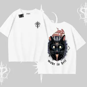Gothic Cat Made in Hell Baskılı Sweatshirt Oversize Tshirt