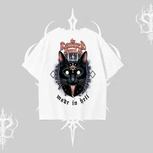 Gothic Cat Made in Hell Baskılı Sweatshirt Oversize Tshirt