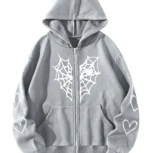 Gothic kalp baskılı oversize fermuarlı sweatshirt gri