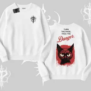 Gotik Kedi Arka Baskılı Biskilet Sweatshirt