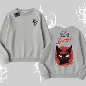 Gotik Kedi Arka Baskılı Biskilet Sweatshirt