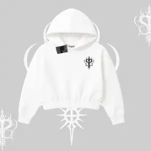 Gotik Kedi Arka Baskılı Kapşonlu Crop Sweatshirt