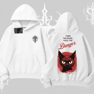 Gotik Kedi Arka Baskılı Kapşonlu Sweatshirt