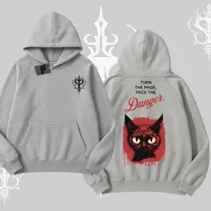 Gotik Kedi Arka Baskılı Kapşonlu Sweatshirt